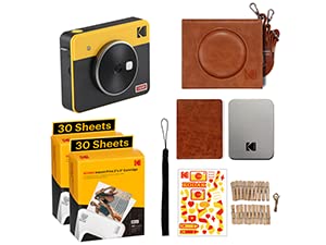 مجموعة هدايا Kodak Mini Shot 3 Retro Accessory 3x3 2 في 1 كاميرا فورية وطابعة صور ، متوافقة مع iOS و Android و Bluetooth و Real Photo HD وتكنولوجيا 4PASS واللمسات النهائية - أصفر