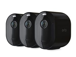 كاميرا Arlo Pro 4 Spotlight - 3 عبوات - أمان لاسلكي ، فيديو 2K و HDR ، رؤية ليلية ملونة ، صوت ثنائي الاتجاه ، خالي من الأسلاك ، مباشر إلى WiFi بدون محور ، أسود - VMC4350B (متجدد)