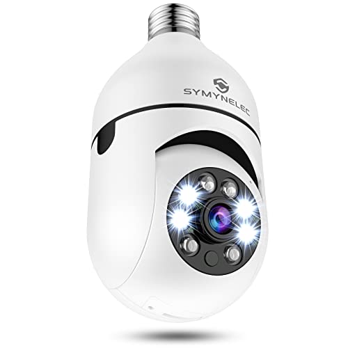 SYMYNELEC 2K Light Bulb Security Camera ، 2.4GHz Wireless WiFi Light Socket Security Cameras ، 355 Degree Pan / Tilt Smart Lightbulb Cam Motion Detection Alarm Night Vision متوافق مع Alexa Google SYMYNELEC 2K Light Bulb Security Camera ، 2.4GHz Wireless WiFi Light Socket Security Cameras ، 355 Degree Pan / Tilt Smart Lightbulb Cam Motion Detection Alarm Night Vision متوافق مع Alexa Google
