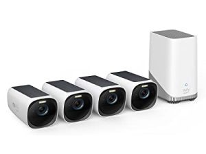 eufy Security eufyCam 3 4-Cam Kit ، كاميرا أمان لاسلكية خارجية ، كاميرا 4K مع لوحة شمسية مدمجة ، طاقة دائمة ، التعرف على الوجه AI ، تخزين محلي قابل للتوسيع ، ضوء كشاف ، بدون رسوم شهرية