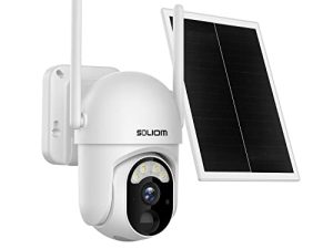 SOLIOM Solar Security Cameras Wireless في الهواء الطلق تعمل بالبطارية كاميرا صغيرة قابلة للإمالة بزاوية 355 درجة مع رؤية ليلية 1080 بكسل ، مستشعر حركة PIR ، حديث ثنائي الاتجاه ، S40 WiFi
