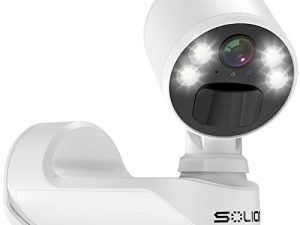 SOLIOM P60 Mini مع كاميرات أمان 360 درجة دوران في الهواء الطلق لاسلكية ، 1080 بكسل تعمل بالبطارية واي فاي مع رؤية ليلية ملونة ، صوت ثنائي الاتجاه ، صفارة الإنذار ، كشف الحركة