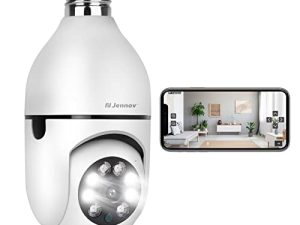 Jennov 3MP / 2K Light Bulb Security Camera Wireless Outdoor ، 2.4GHz Light Socket Security Camera ، 360 درجة داخلي WiFi Home Light Bulb Surveillance Camera Detection ، Color Night Vision ، Two Way Talk