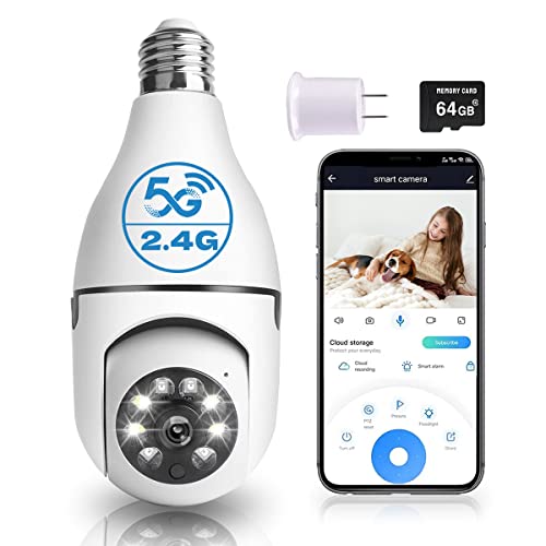 DUDUBOBBY Light Bulb Camera ، 1080P Security Camera Home Wireless 5GHz & 2.4GHz WiFi Motion Auto Tracking 360 درجة Smart Surveillance Camera with Motion Detection Alarm Night Vision (64G SD Card) DUDUBOBBY Light Bulb Camera ، 1080P Security Camera Home Wireless 5GHz & 2.4GHz WiFi Motion Auto Tracking 360 درجة Smart Surveillance Camera with Motion Detection Alarm Night Vision (64G SD Card)