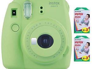 كاميرا Fujifilm Instax Mini 9 الفورية (أخضر ليموني) مع 2 × حزمة فيلم مزدوج فوري (40 تعريضًا)