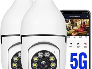 KOWVOWZ قطعتان من كاميرات الأمان 360 درجة لاسلكية خارجية ، كاميرا 2.4 جيجاهرتز و 5 جيجاهرتز بمصباح إضاءة WiFi ، 1080 بكسل داخلي لنظام الكاميرا المنزلية ، كشف الحركة ، صوت ثنائي الاتجاه (قطعتان)