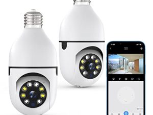 كاميرا المصباح الكهربائي ، NexTrend Wireless 360 PTZ Security Cameras 2 Pack WIFI with Floodlight Color Night Vision Two Way Motion Detection Free Remote App E27 for Home Outdoor Outdoor Surveillance