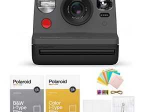 مجموعة كاميرا فورية من نوع Polaroid Originals Now Viewfinder i-Type (سوداء) مع مجموعة ملحقات فيلم فوري وأفلام B&W و Polaroid (4 عناصر)