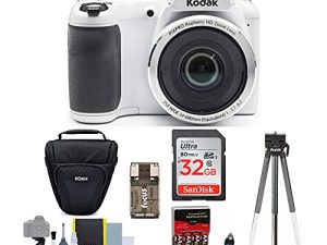 كاميرا KODAK PIXPRO AZ252 Astro Zoom الرقمية (بيضاء) حزمة مع بطاقة 32 جيجا بايت وحقيبة ومجموعة ملحقات وبطاريات قابلة لإعادة الشحن