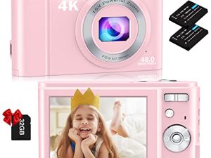 كاميرا رقمية ، كاميرا نسويلا 4K FHD 48 ميجابكسل للأطفال مع بطاقة 32 جيجا بايت ، كاميرا مدمجة بوينت آند شوت ، شاشة إل سي دي 2.8 بوصة ، تكبير رقمي 16X ، كاميرا أطفال صغيرة محمولة للمراهقين والطلاب والأطفال (وردي)