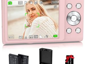 كاميرا رقمية أوتو فوكس 2.7K Vlogging Camera HD 48MP 16X Digital Zoom Camera with 32G Memory Card 2 Battery & Charger Youtube Mini Portable Compact Camera for Kids Teens Adult Beginner Beginner Pink