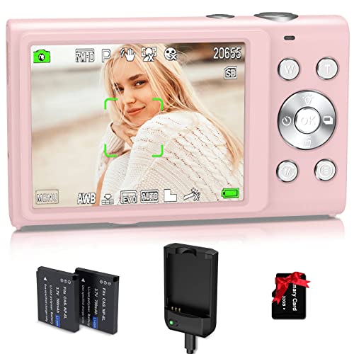 كاميرا رقمية أوتو فوكس 2.7K Vlogging Camera HD 48MP 16X Digital Zoom Camera with 32G Memory Card 2 Battery & Charger Youtube Mini Portable Compact Camera for Kids Teens Adult Beginner Beginner Pink كاميرا رقمية أوتو فوكس 2.7K Vlogging Camera HD 48MP 16X Digital Zoom Camera with 32G Memory Card 2 Battery & Charger Youtube Mini Portable Compact Camera for Kids Teens Adult Beginner Beginner Pink