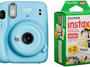 كاميرا Fujifilm Instax Mini 11 بفيلم فوري ، أزرق سماوي - مع عبوة مزدوجة لفيلم Fujifilm instax Mini Instant Daylight ، 20 تعرضًا