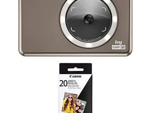 طابعة الكاميرا الفورية Canon Ivy CLIQ + 2 ، طابعة الهواتف الذكية ، حزمة ورق الصور المعدنية Mocha Zink ، 20 ورقة