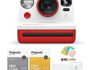 مجموعة كاميرا فورية من نوع Polaroid Originals Now Viewfinder i-Type (حمراء) مع مجموعة ملحقات فيلم فوري و B&W وفيلم فوري (4 عناصر)