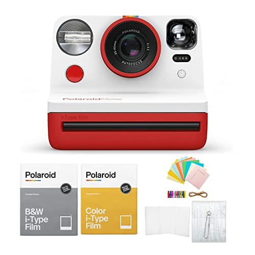 مجموعة كاميرا فورية من نوع Polaroid Originals Now Viewfinder i-Type (حمراء) مع مجموعة ملحقات فيلم فوري و B&W وفيلم فوري (4 عناصر) مجموعة كاميرا فورية من نوع Polaroid Originals Now Viewfinder i-Type (حمراء) مع مجموعة ملحقات فيلم فوري و B&W وفيلم فوري (4 عناصر)