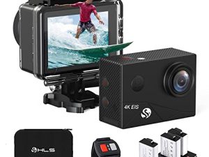 كاميرا أكشن HLS 4k مقاومة للماء بثلاث بطاريات ، كاميرا تحت الماء مع عدسة بزاوية واسعة ، كاميرا رياضية خارجية مع مجموعة عصا سيلفي وجهاز تحكم عن بعد