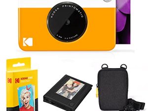 حزمة Kodak Printomatic الفورية للكاميرا (أصفر) ورق الزنك (20 ورقة) - حقيبة - ألبوم صور - إطارات معلقة.