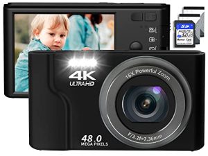 كاميرا سنين الرقمية ، كاميرا 4K للأطفال مع بطاقة SD بسعة 32 جيجابايت وبطاريتين قابلتين لإعادة الشحن ، 48 ميجابكسل و 16 × زووم رقمي صغير وكاميرات تصوير فوتوغرافي للأطفال والمبتدئين وكبار السن - أسود
