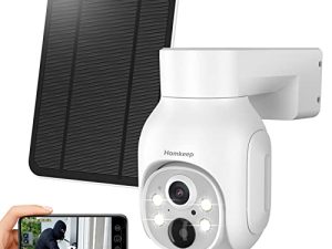 كاميرا مراقبة لاسلكية خارجية تعمل بالطاقة الشمسية : 2K HD Home 360 ° نظام مراقبة PTZ مع رؤية ليلية ملونة ، واي فاي ، كشف حركة PIR ، دفع إنذار التطبيق ، ضوء كشاف وصفارة ، حديث ثنائي الاتجاه ، IP66