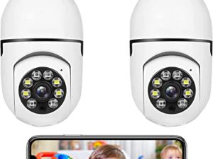 2 PCS Light Socket Security Cameras Wireless Outdoor WiFi Light Bu Lb Security Camera ، Color Night Vision ، صوت ثنائي الاتجاه ، 2.4G WiFi ، تتبع الحركة ، Full Hd 1080p Wireless Light Cameras لأمن المنزل