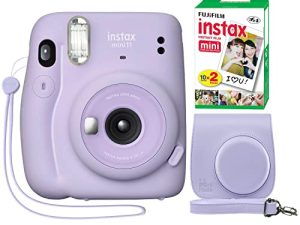 Fujifilm Instax Mini 11 كاميرا فورية أرجواني أرجواني + حافظة مخصصة مصغرة + فيلم Fuji Instax Film 20 ورقة عبوة مزدوجة
