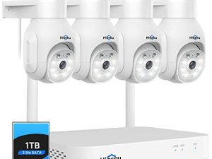 【شبكة Wi-Fi مزدوجة ، صوت ثنائي الاتجاه】 نظام كاميرا الأمن Hiseeu WiFi PTZ ، 5 ميجابكسل ، 10CH NVR قابل للتوسيع ، محرك أقراص ثابتة 1 تيرابايت ، أسلاك طاقة 12 فولت تيار مستمر ، IP66 مقاوم للماء ، تنبيه الحركة ، التوصيل والتشغيل ، تسجيل الحركة 24/7 ، المسار التلقائي