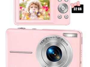 كاميرا رقمية ، كاميرا رقمية FHD 1080P للأطفال مع بطاقة SD 32 جيجابايت ، تكبير رقمي 16X ، نقطة كاميرا مدمجة وكاميرات رقمية للتصوير ، كاميرا صغيرة محمولة للمراهقين والطلاب والأولاد والبنات وكبار السن (وردي)