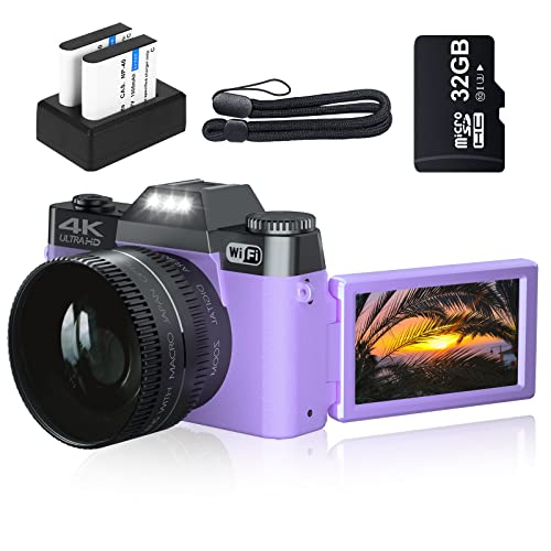 كاميرا VJIANGER 4K الرقمية للتصوير الفوتوغرافي 48MP Vlogging Camera for YouTube with 3.0 '' 180 ° Flip Screen، WiFi، 16X Digital Zoom، Wide Angle & Macro Lens، 2 Bare، 32GB Micro SD Card (W02-Purple30) كاميرا VJIANGER 4K الرقمية للتصوير الفوتوغرافي 48MP Vlogging Camera for YouTube with 3.0 '' 180 ° Flip Screen، WiFi، 16X Digital Zoom، Wide Angle & Macro Lens، 2 Bare، 32GB Micro SD Card (W02-Purple30)