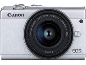 كاميرا Canon EOS M200 المدمجة الرقمية غير المزودة بمرآة مع عدسة EF-M 15-45mm ودعم عمودي 4K للفيديو ولوحة لمس 3.0 بوصة وشبكة Wi-Fi مدمجة وتقنية Bluetooth ، أبيض