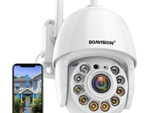 BOAVISION Security Camera Outdoor ، كاميرا لاسلكية واي فاي IP نظام أمان منزلي عرض 360 درجة ، كشف الحركة ، تتبع تلقائي ، حديث ثنائي الاتجاه ، HD 1080P pan Tile كامل الألوان للرؤية الليلية