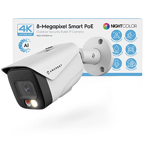 Amcrest 4K IP PoE AI Camera UltraHD 8MP Security Outdoor Camera ، FOV 129 ° ، 49ft Color Nightvision ، اكتشاف الإنسان والمركبة ، IP67 مانعة لتسرب الماء ، 4K (3840x2160) @ 15fps ، أبيض ، IP8M-2796EW-AI Amcrest 4K IP PoE AI Camera UltraHD 8MP Security Outdoor Camera ، FOV 129 ° ، 49ft Color Nightvision ، اكتشاف الإنسان والمركبة ، IP67 مانعة لتسرب الماء ، 4K (3840x2160) @ 15fps ، أبيض ، IP8M-2796EW-AI