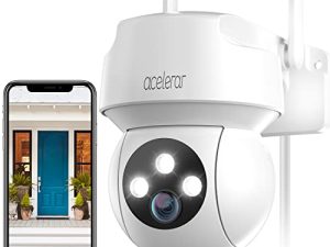 acelerar 2K Security Camera Outdoor - كاميرات مراقبة فيديو للرؤية الليلية 3 ميجابكسل ، رؤية شاملة وإمالة 360 درجة مع نظام واي فاي منزلي للكشف عن الحركة وتنبيهات ذكية وبطاقة Micro SD وتخزين سحابي