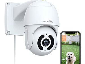 wansview Security Camera Outdoor ، 1080P Pan-Tilt 360 ° Surveillance كاميرا WiFi مقاومة للماء ، رؤية ليلية ، صوت ثنائي الاتجاه ، صفارة ذكية ، تخزين بطاقة SD وتخزين سحابي وتعمل مع Alexa W9