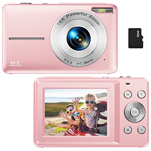 كاميرا رقمية ، كاميرا أطفال مع بطاقة 32 جيجا FHD 1080P 44MP كاميرا مدونات فيديو مع شاشة LCD 16X Zoom صغيرة محمولة قابلة لإعادة الشحن هدايا للطلاب والمراهقين والبنات والأولاد - وردي كاميرا رقمية ، كاميرا أطفال مع بطاقة 32 جيجا FHD 1080P 44MP كاميرا مدونات فيديو مع شاشة LCD 16X Zoom صغيرة محمولة قابلة لإعادة الشحن هدايا للطلاب والمراهقين والبنات والأولاد - وردي