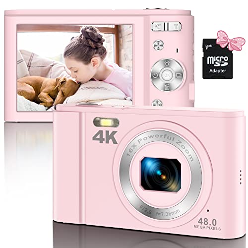 كاميرا رقمية ، كاميرا فيديو مدمجة بدقة 4K بدقة 48 ميجابكسل مع بطاقة SD 16X Zoom 32GB ، وكاميرا بوينت آند شوت للكبار من الطلاب الصغار والمبتدئين (وردي) كاميرا رقمية ، كاميرا فيديو مدمجة بدقة 4K بدقة 48 ميجابكسل مع بطاقة SD 16X Zoom 32GB ، وكاميرا بوينت آند شوت للكبار من الطلاب الصغار والمبتدئين (وردي)