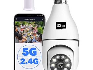 YUOCHY Light Bulb Security Camera ، 1080P 2.4G & 5G WiFi Home Security Camera ، 355 ° إنذار كشف الحركة للرؤية الليلية ، كاميرا أمان بمقبس إضاءة متوافق مع Alexa & Google Assistant