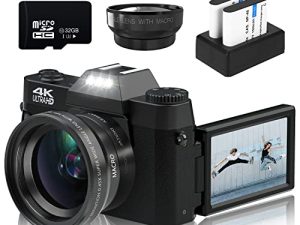 كاميرات رقمية للتصوير الفوتوغرافي ، كاميرا تصوير فيديو بدقة 4K 48 ميجابكسل ، 16X تقريب رقمي بؤرة تركيز يدوي للطلاب قابلة لإعادة الشحن ، كاميرا مدمجة مع عدسة بزاوية واسعة 52 مم وعدسة ماكرو ، بطاقة مايكرو 32 جيجا وبطاريتين