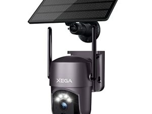 Xega Security Camera Outdoor WiFi Surveillance Cameras كاميرا مراقبة لاسلكية تعمل بالطاقة الشمسية تعمل بالطاقة الشمسية 360 درجة مع ضوء كشاف وصفارة ، رؤية ليلية فائقة الدقة بالألوان ، كشف الحركة بالذكاء الاصطناعي ، تحدث ثنائي الاتجاه ، IP66