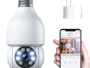 كاميرا أمان بمقبس ضوئي مع Alexa ، كاميرا أمان بمصباح WiFi لاسلكي 1080P في الهواء الطلق مع رؤية ليلية ملونة ، صوت ثنائي الاتجاه ، كشف الحركة الذكي ، الوصول عن بعد ، 2.4G WiFi