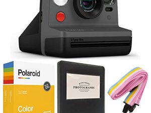 كاميرا فورية Polaroid Now i-Type - أسود + فيلم Polaroid Color i-Type (16 ورقة) + ألبوم أسود + حزام عنق - حزمة هدايا