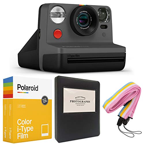 كاميرا فورية Polaroid Now i-Type - أسود + فيلم Polaroid Color i-Type (16 ورقة) + ألبوم أسود + حزام عنق - حزمة هدايا كاميرا فورية Polaroid Now i-Type - أسود + فيلم Polaroid Color i-Type (16 ورقة) + ألبوم أسود + حزام عنق - حزمة هدايا