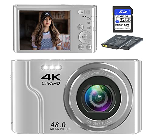 كاميرا سنين الرقمية ، كاميرات 4K للتصوير الفوتوغرافي ، كاميرا رقمية صغيرة ومضغوطة للأطفال بدقة 48 ميجابكسل للمراهقين وكبار السن والمبتدئين وبطاقة SD سعة 32 جيجابايت وبطاريتين قابلتين لإعادة الشحن لهدايا أعياد الميلاد - فضي كاميرا سنين الرقمية ، كاميرات 4K للتصوير الفوتوغرافي ، كاميرا رقمية صغيرة ومضغوطة للأطفال بدقة 48 ميجابكسل للمراهقين وكبار السن والمبتدئين وبطاقة SD سعة 32 جيجابايت وبطاريتين قابلتين لإعادة الشحن لهدايا أعياد الميلاد - فضي