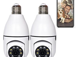 كاميرا Tiantianka اللاسلكية WiFi Light Bulb ، 360 درجة E27 لمبة الأمن الخارجية ، 1080P نظام كاميرات مراقبة المنزل مع كشف الحركة البشرية والإنذار (White-2PC)