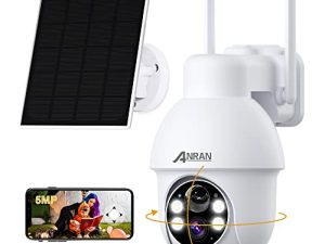 ANRAN 5MP كاميرات مراقبة لاسلكية خارجية ، كاميرا مراقبة خارجية تعمل بالطاقة الشمسية مع عرض 360 درجة ، PIR ، كاميرا تعمل بالبطارية 2.4G WiFi ، رؤية ليلية ملونة ، صوت ثنائي الاتجاه ، متوافق مع Alexa ، Q3 Max White