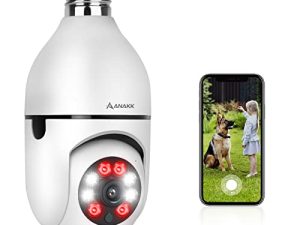 Anakk 360 Light Bulb Security Camera ، 2K Wireless 2.4GHz WiFi Home IP Surveillance Cameras ، صوت ثنائي الاتجاه ، مراقبة الأطفال والحيوانات الأليفة داخليًا / خارجيًا ، متوافق مع Alexa