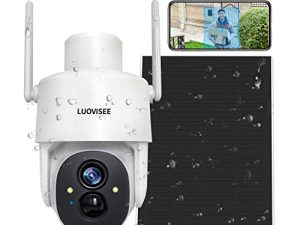 كاميرا Luovisee الخارجية اللاسلكية الشمسية ، كاميرا واي فاي بطارية 2K قابلة لإعادة الشحن ، مع PTZ ، عرض 360 ، كشف الحركة ، رؤية ليلية ملونة ، صوت ثنائي الاتجاه ، تخزين بطاقة SD / SD ، تحليل AI