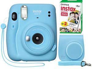 Fujifilm Instax Mini 11 كاميرا فورية أزرق سماوي + حافظة مخصصة مصغرة + فيلم Fuji Instax Film 20 ورقة عبوة مزدوجة