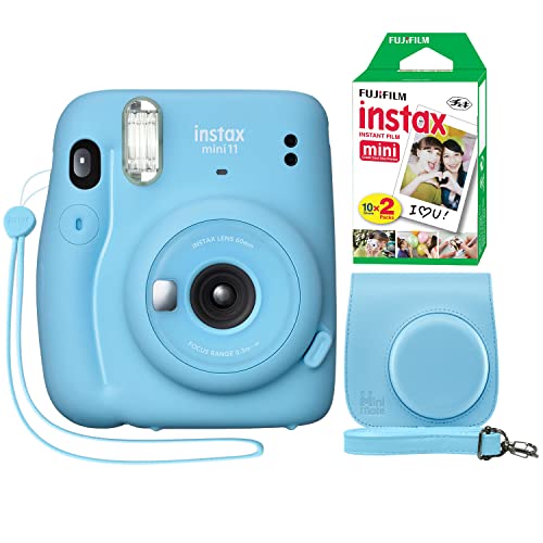 Fujifilm Instax Mini 11 كاميرا فورية أزرق سماوي + حافظة مخصصة مصغرة + فيلم Fuji Instax Film 20 ورقة عبوة مزدوجة Fujifilm Instax Mini 11 كاميرا فورية أزرق سماوي + حافظة مخصصة مصغرة + فيلم Fuji Instax Film 20 ورقة عبوة مزدوجة