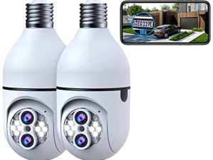 Camcamp ترقية 10xHybrid Zoom Light Bu Lb Security Camera ، كاميرا أمان بمقبس الضوء ، عدسة مزدوجة ، رؤية ليلية ملونة ، 2.4G WiFi ، صفارة الإنذار والضوء ، كاميرا لاسلكية للأمن المنزلي ، عبوتان